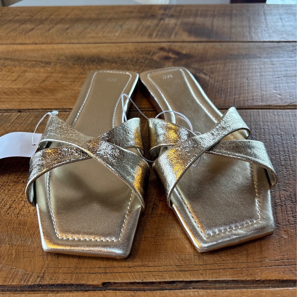 NEW H&M Womens Gold Metallic Sandals Slides Dressy Size 9 - Picture 2 of 8